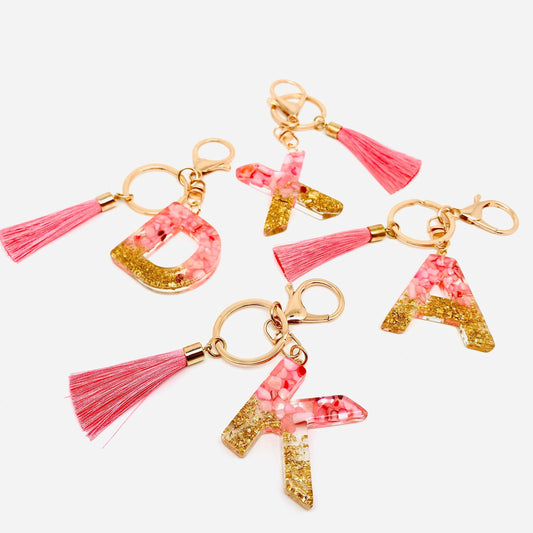 Pink Letter Tassel Keychain